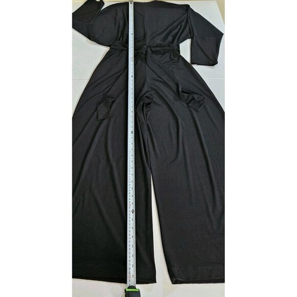 Norma Kamali Jumpsuit Women L / 40 Black Dolman LS Wrap Front Tie Waist Wide Leg - Picture 8 of 16